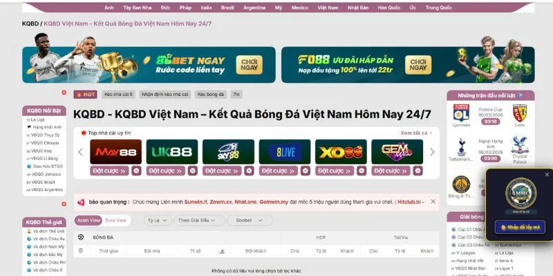 Giao diện xem kết quả bóng đá Việt Nam thiết kế chuyên nghiệp