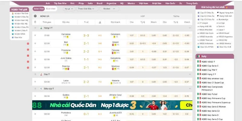 Giao diện xem kết quả bóng đá Ý thiết kế bài bản, đẹp mắt